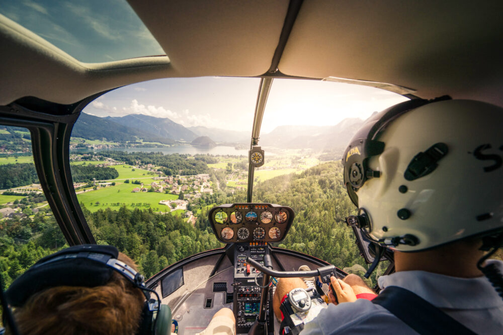 Blick aus Hubschraubercockpit